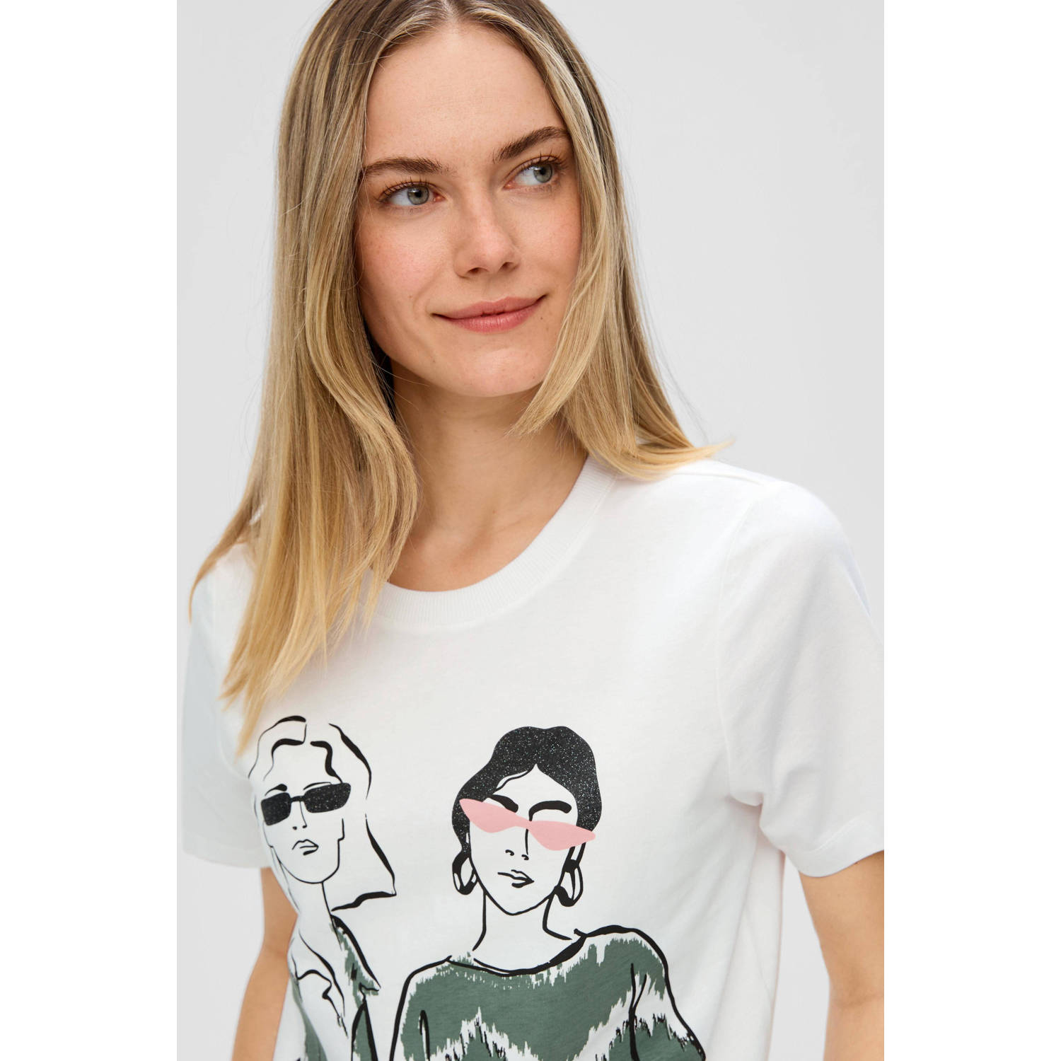 s.Oliver T-shirt met printopdruk ecru groen