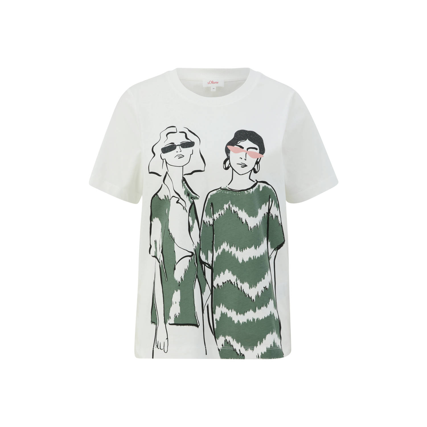S.Oliver T-shirt met printopdruk ecru groen