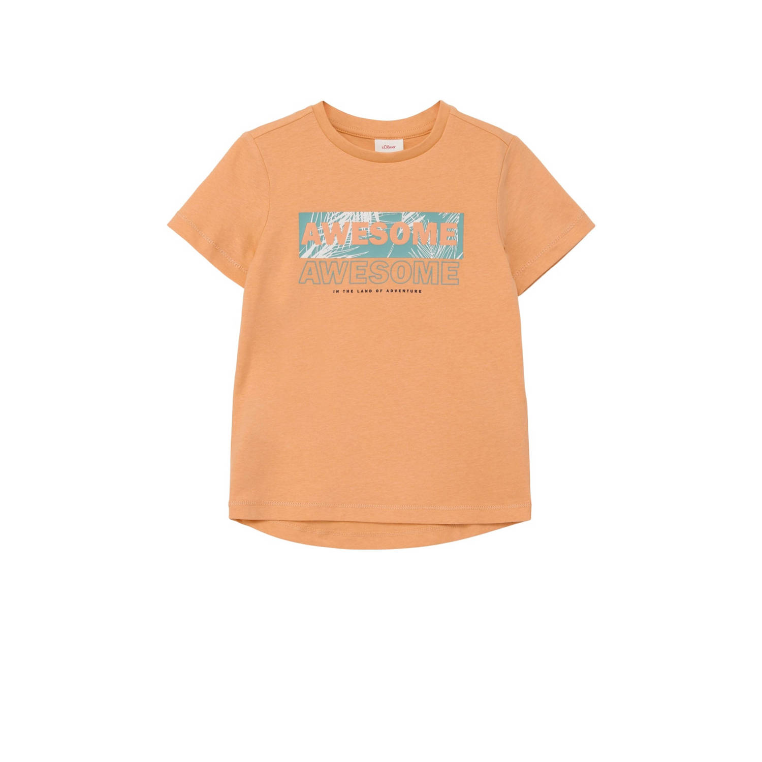 S.Oliver T-shirt met tekst oranje Jongens Katoen Ronde hals Tekst 116 122