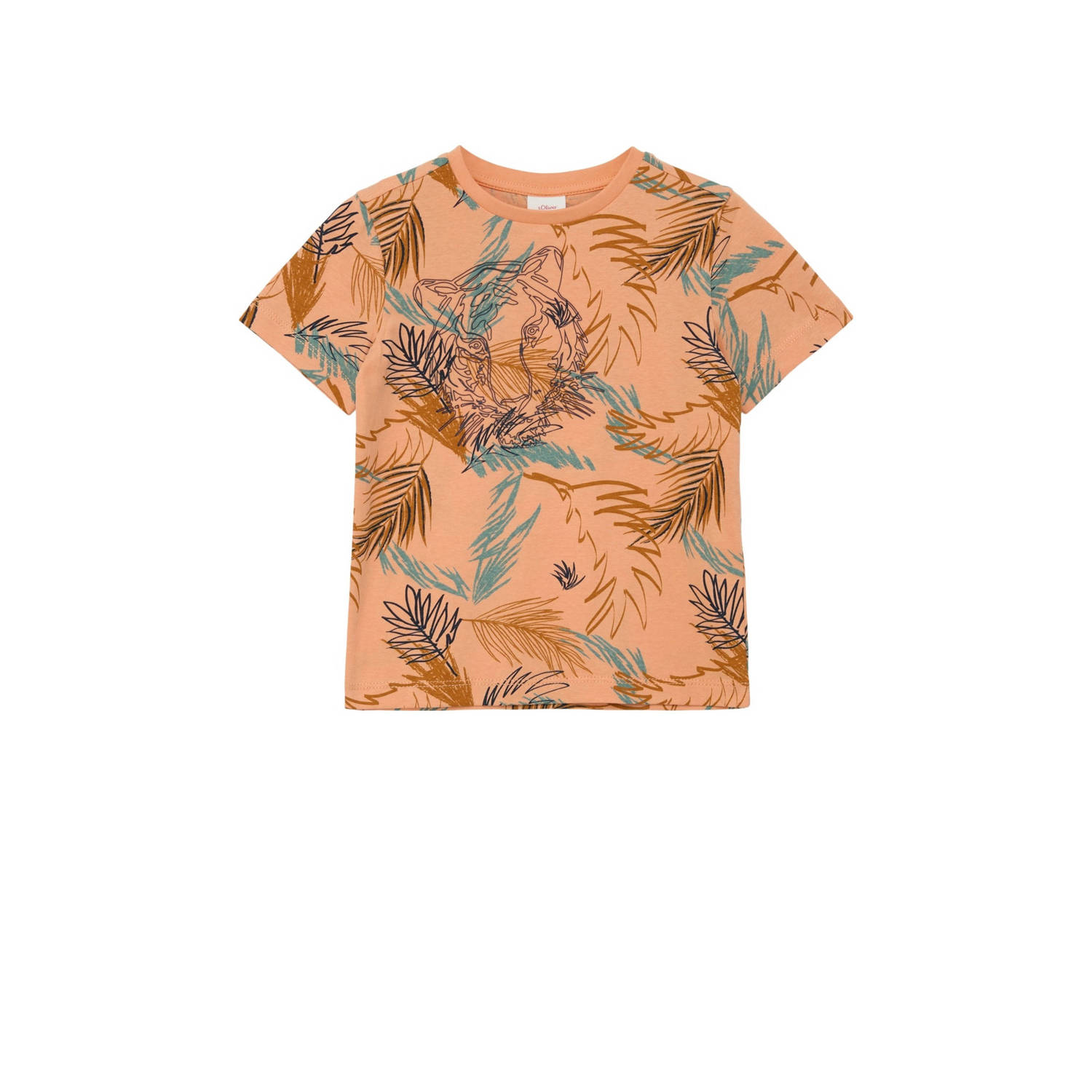 s.Oliver T-shirt met all over print oranje blauw