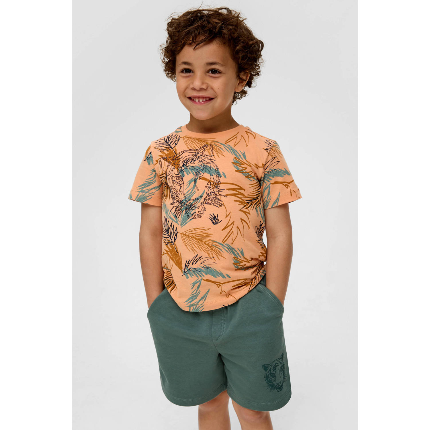 s.Oliver T-shirt met all over print oranje blauw