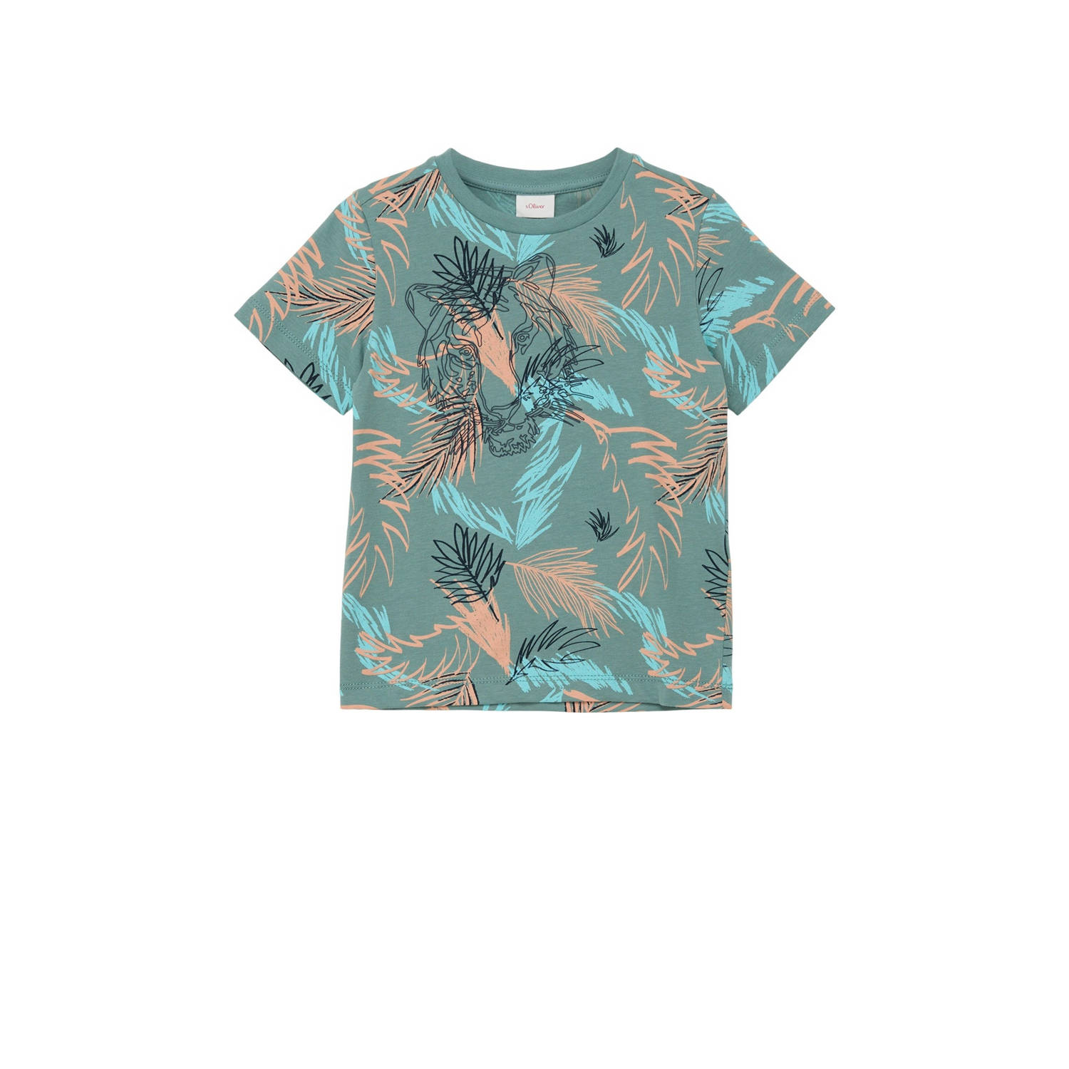 s.Oliver T-shirt met all over print groen blauw oranje