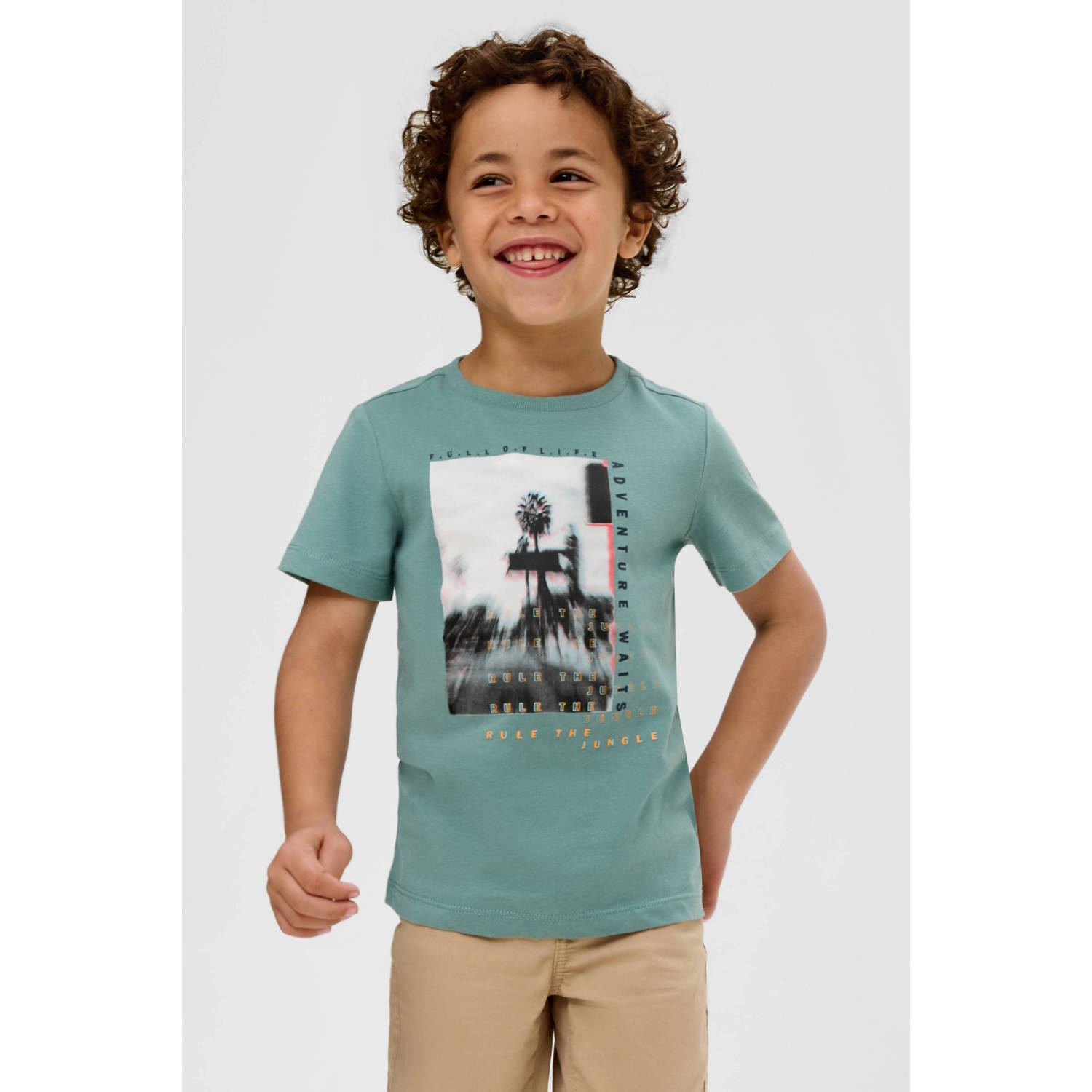 s.Oliver T-shirt met printopdruk turquoise