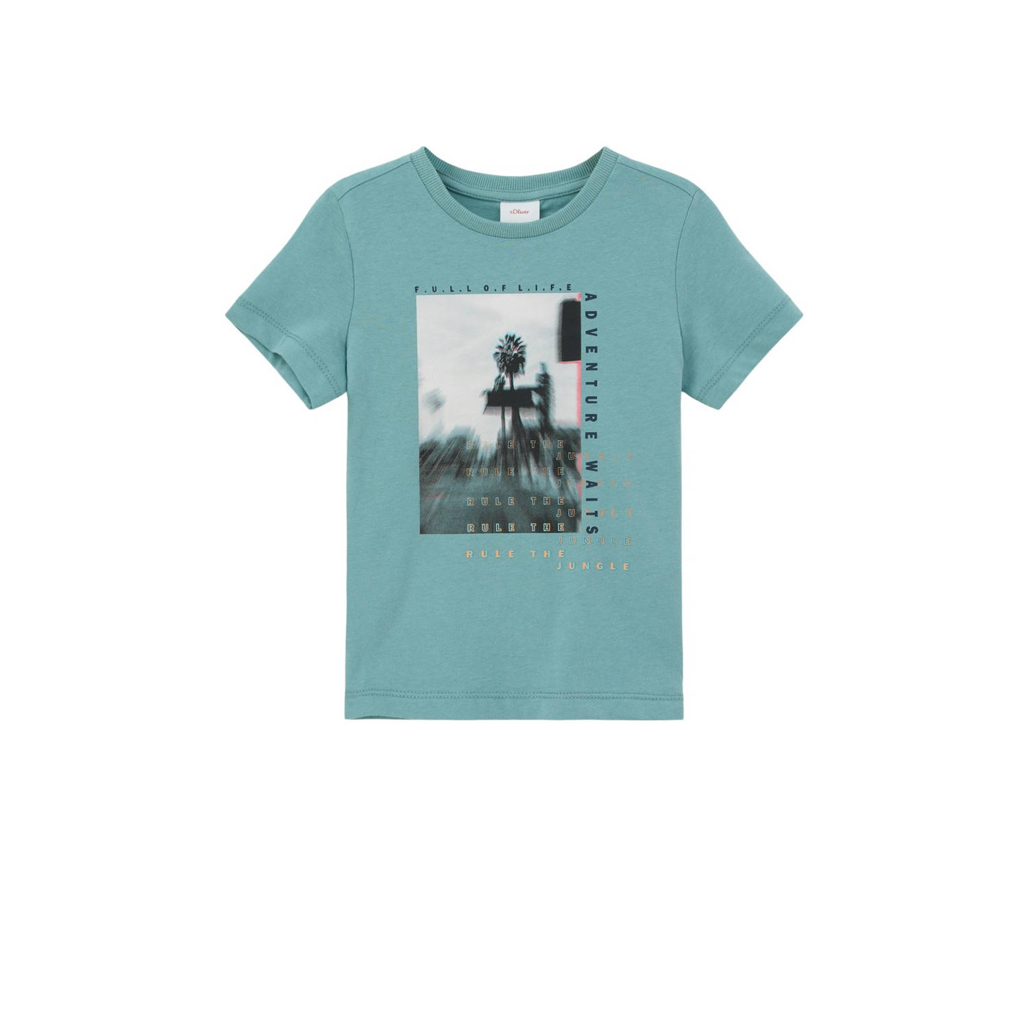 S.Oliver T-shirt met printopdruk turquoise Blauw Jongens Katoen Ronde hals 116 122