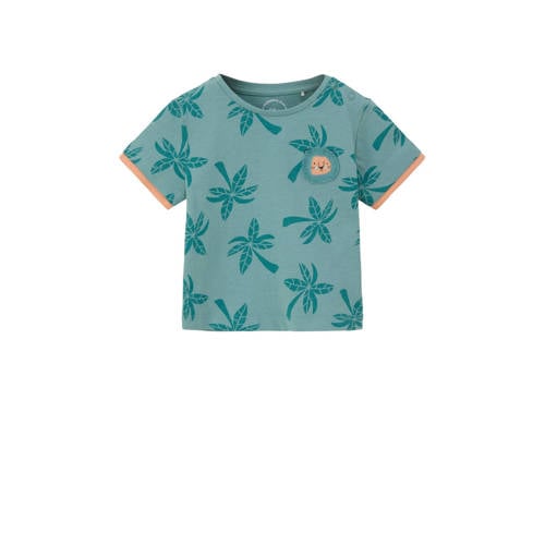 s.Oliver baby T-shirt met all over print turkoois/oranje