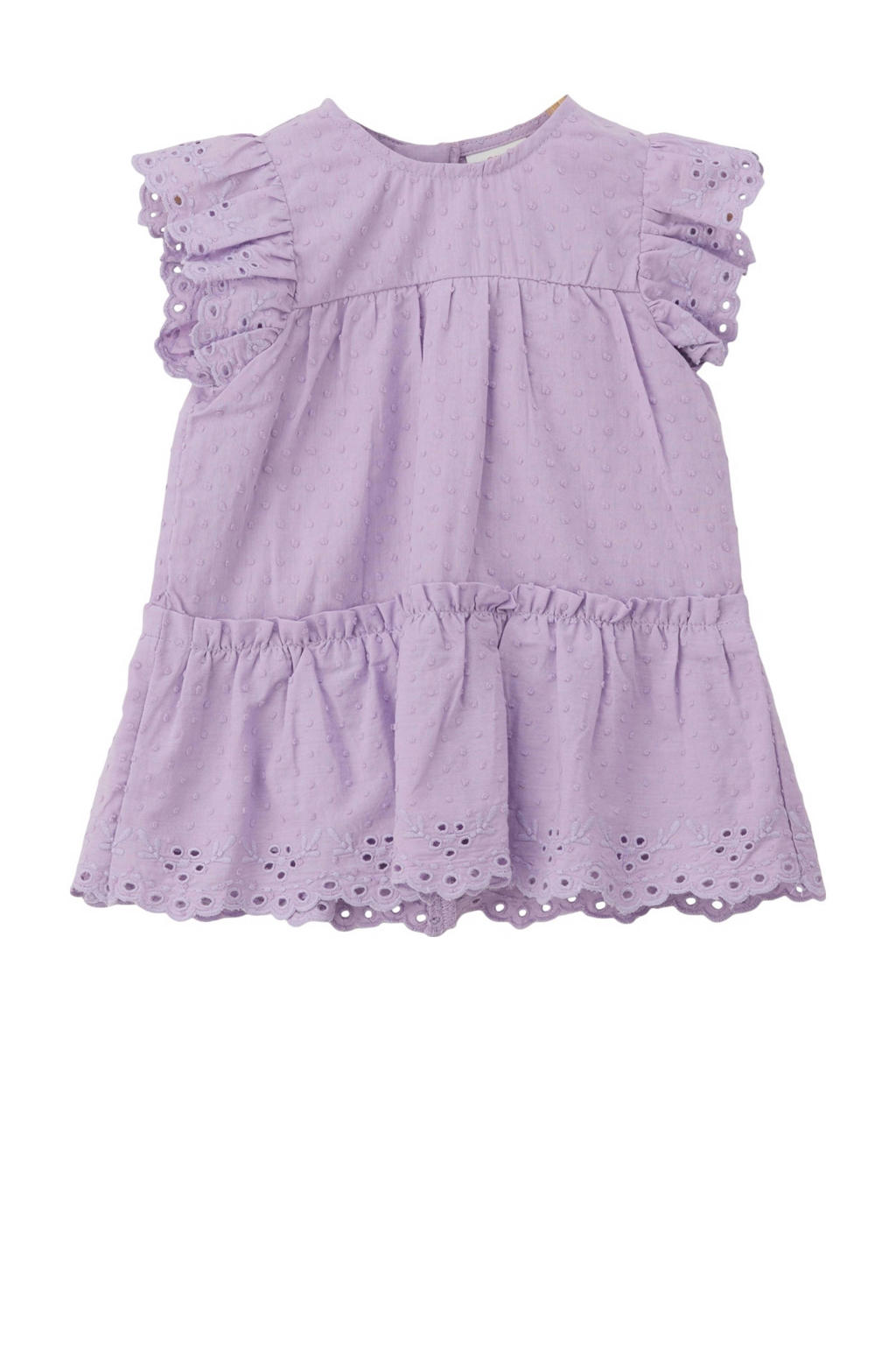 Paarse meisjes s.Oliver baby jurk van katoen met effen, korte mouwen, ronde hals, blinde ritssluiting en broderie