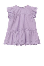 thumbnail: Paarse meisjes s.Oliver baby jurk van katoen met effen, korte mouwen, ronde hals, blinde ritssluiting en broderie