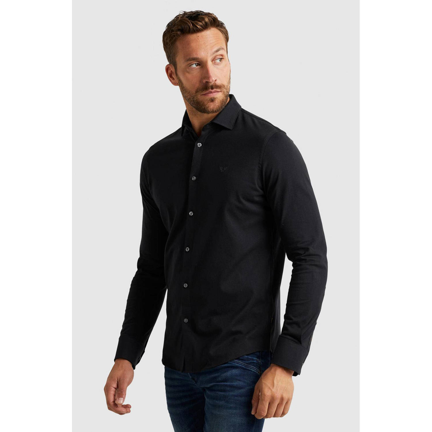 PME Legend regular fit satin jersey overhemd met logo zwart