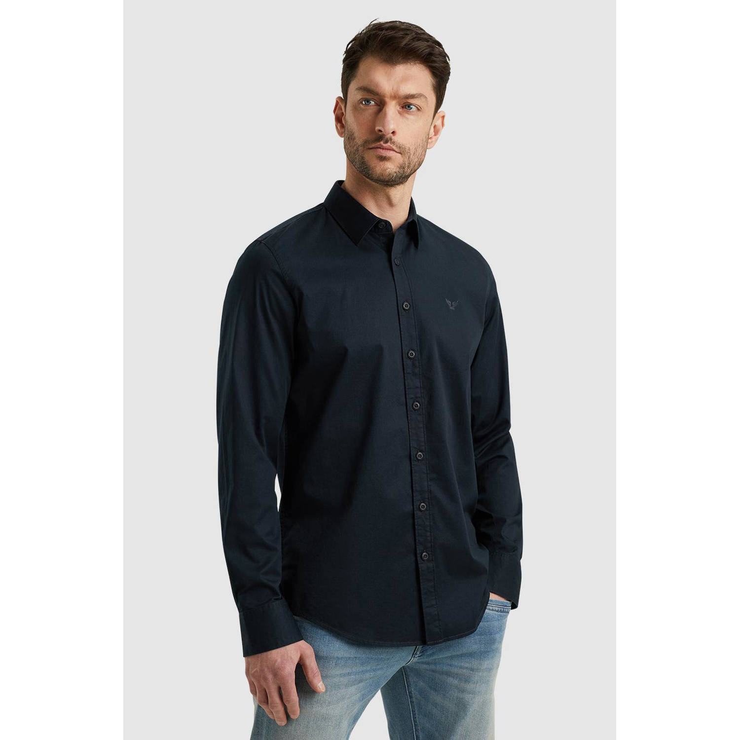 PME Legend regular fit overhemd met logo donkerblauw