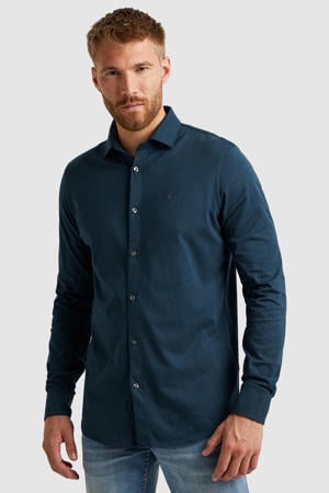 regular fit satin jersey overhemd met logo navy blazer