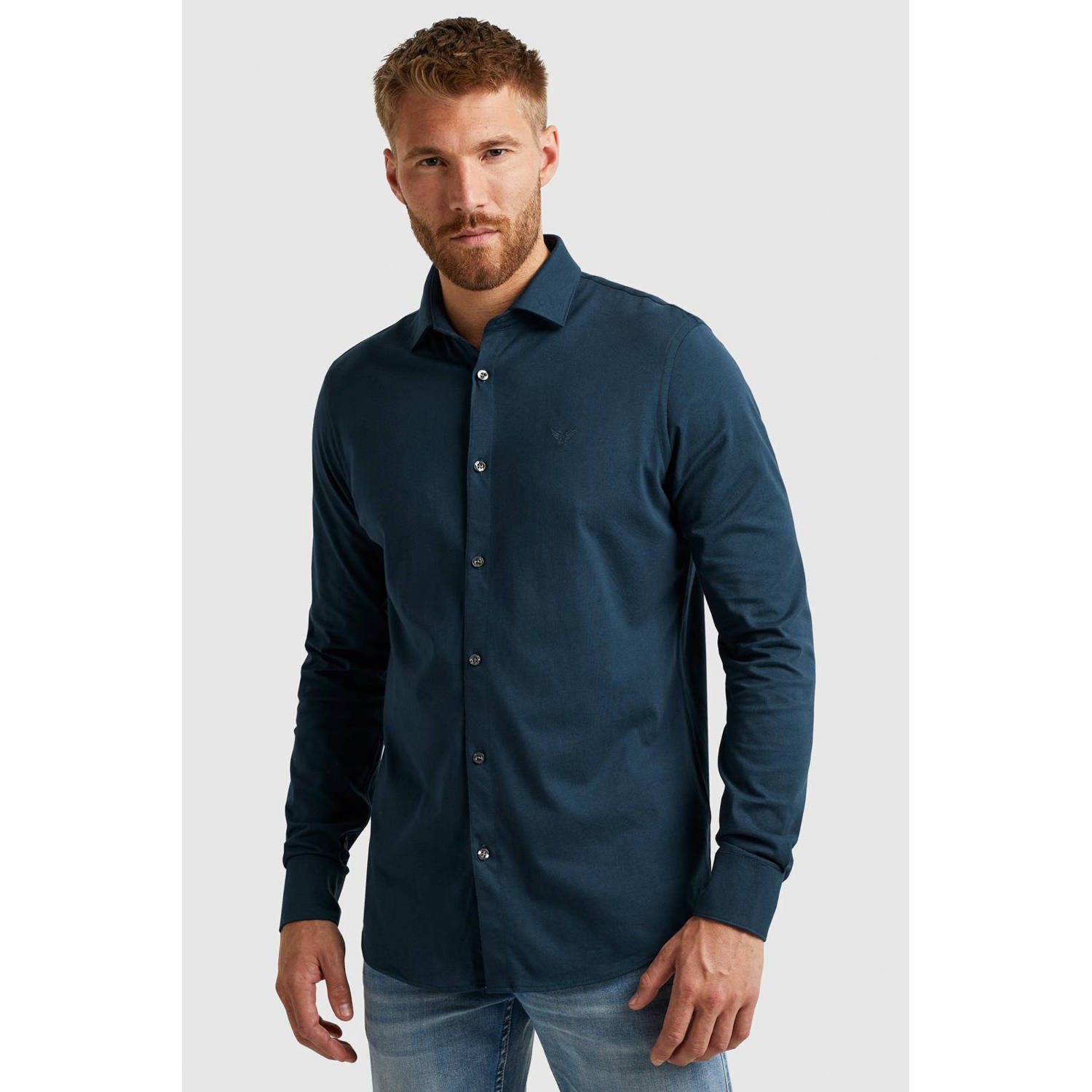 PME Legend regular fit satin jersey overhemd met logo navy blazer