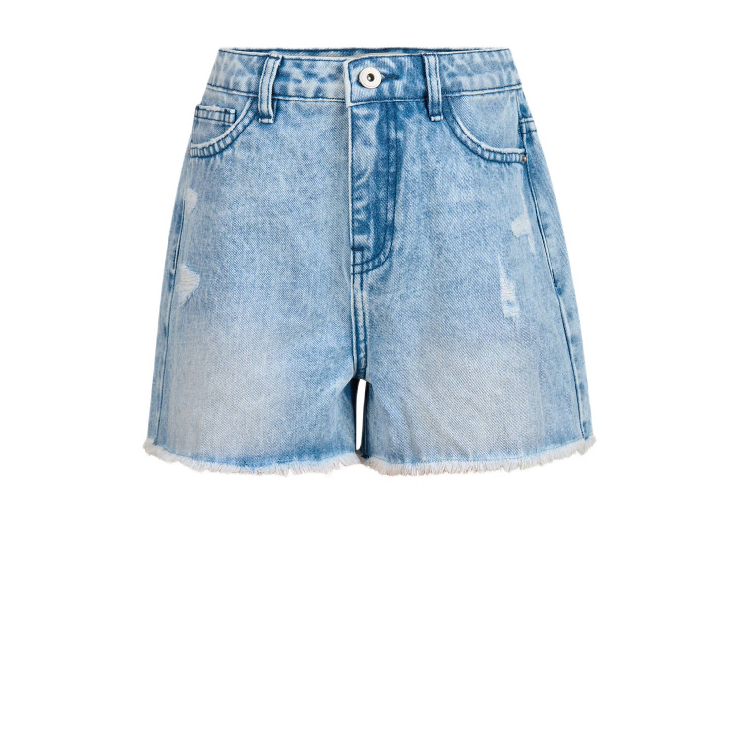 Shoeby high waist regular fit denim short bleached Blauw Meisjes Katoen 110 116