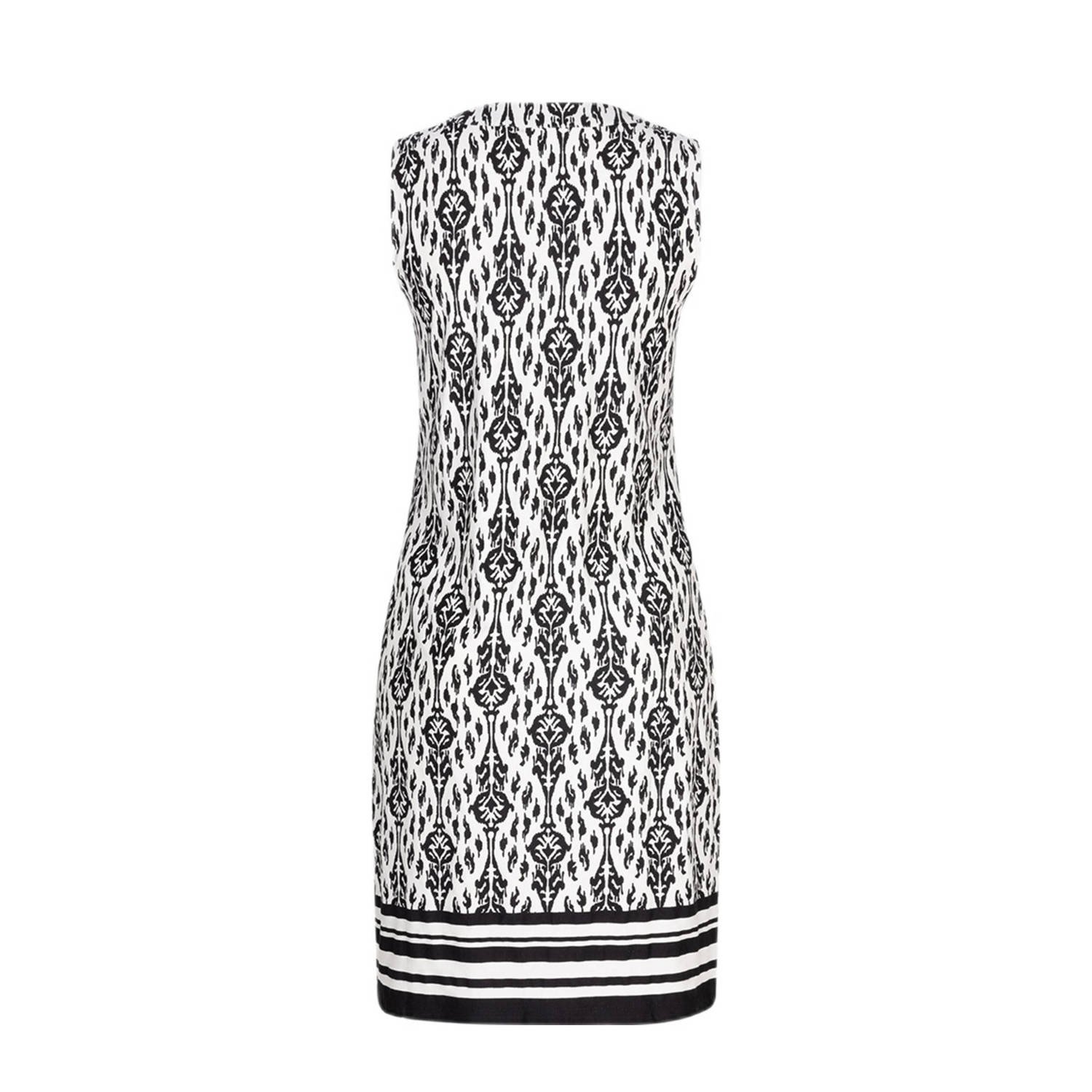 Esqualo jurk met all over print en kraaltjes wit zwart