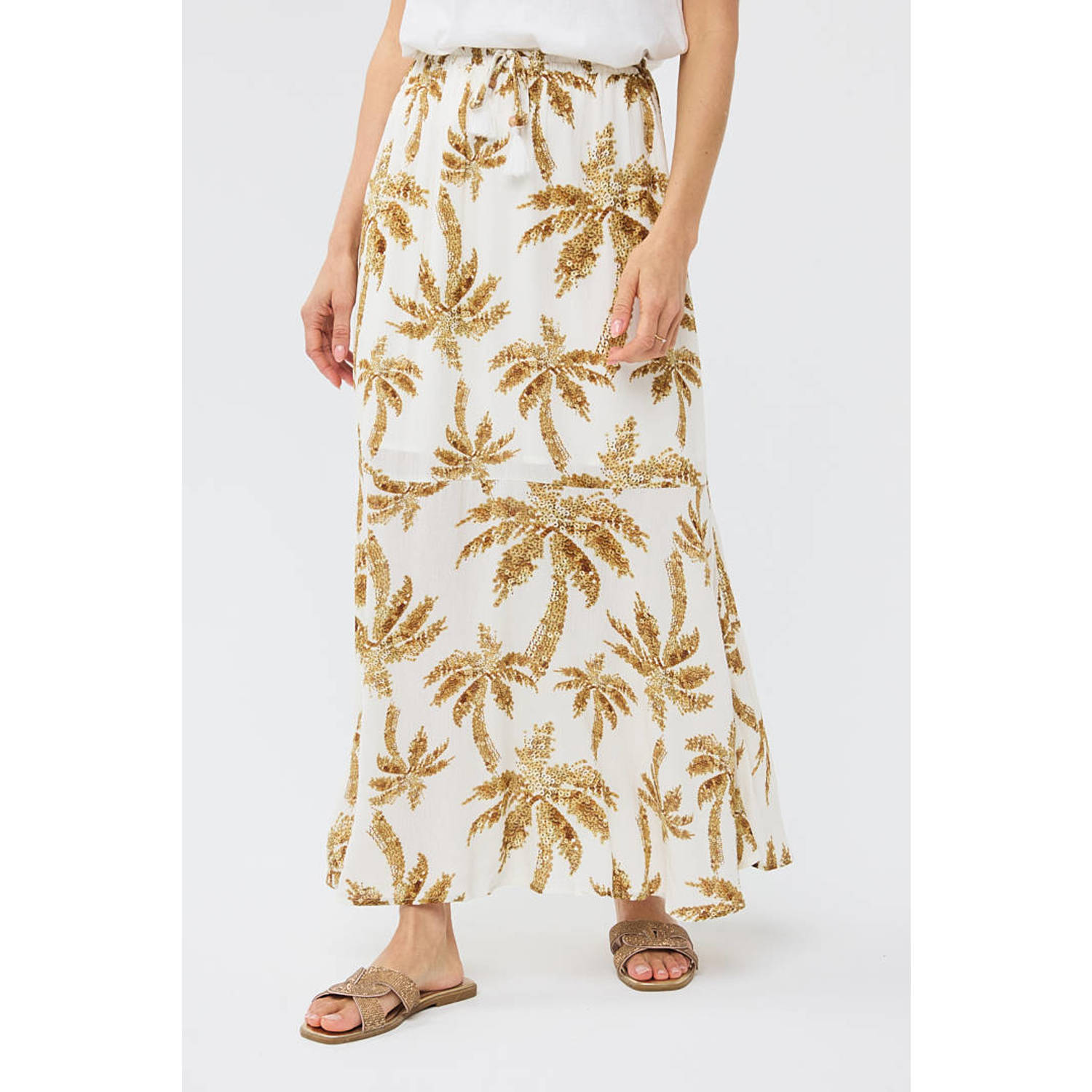 Esqualo midi rok met all over print en pailletten ecru goud