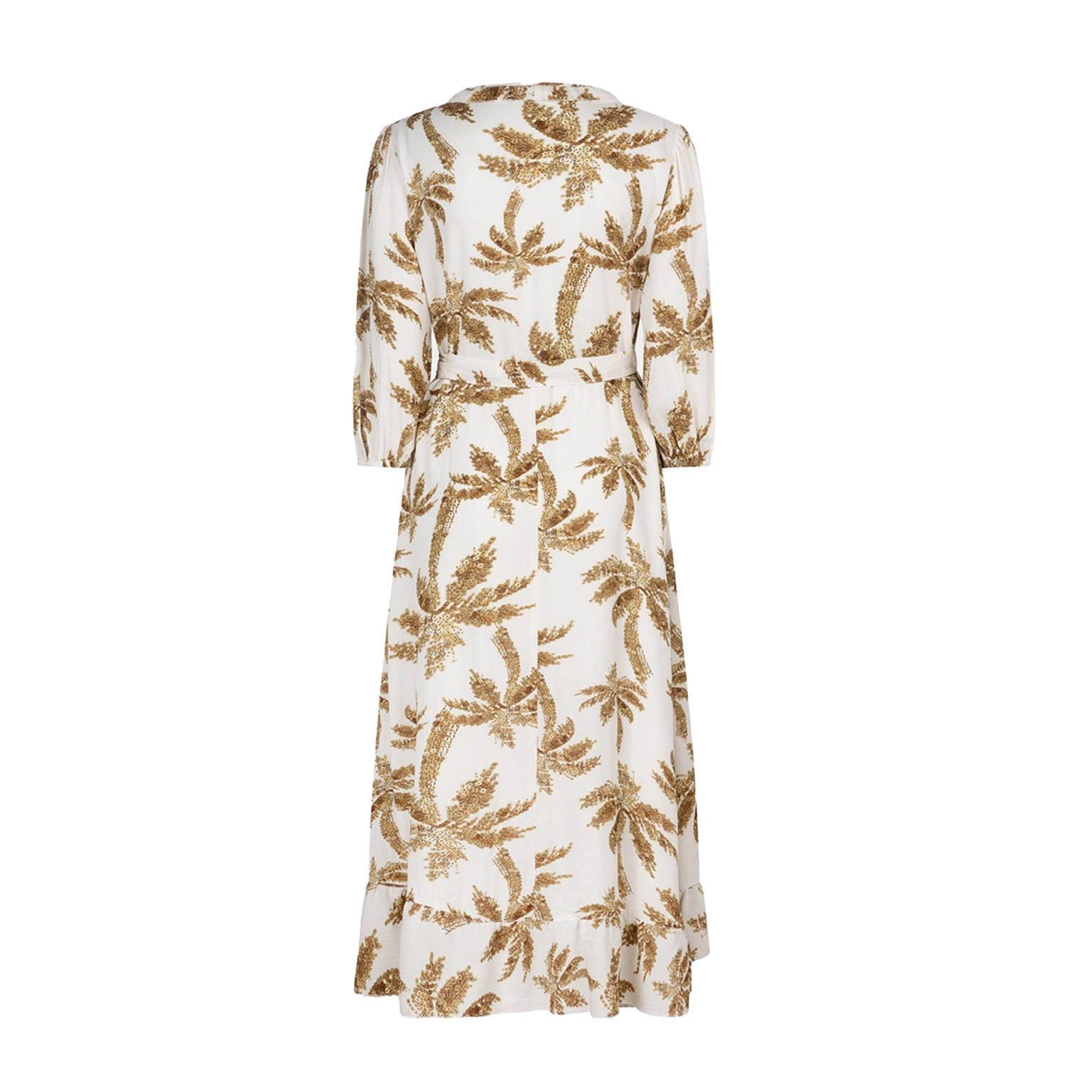 Esqualo wikkeljurk met all over print en pailletten ecru goud