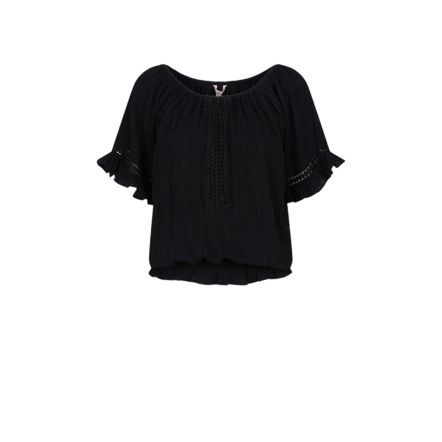 Esqualo Kant Seersucker Blouse Zwart Black Dames