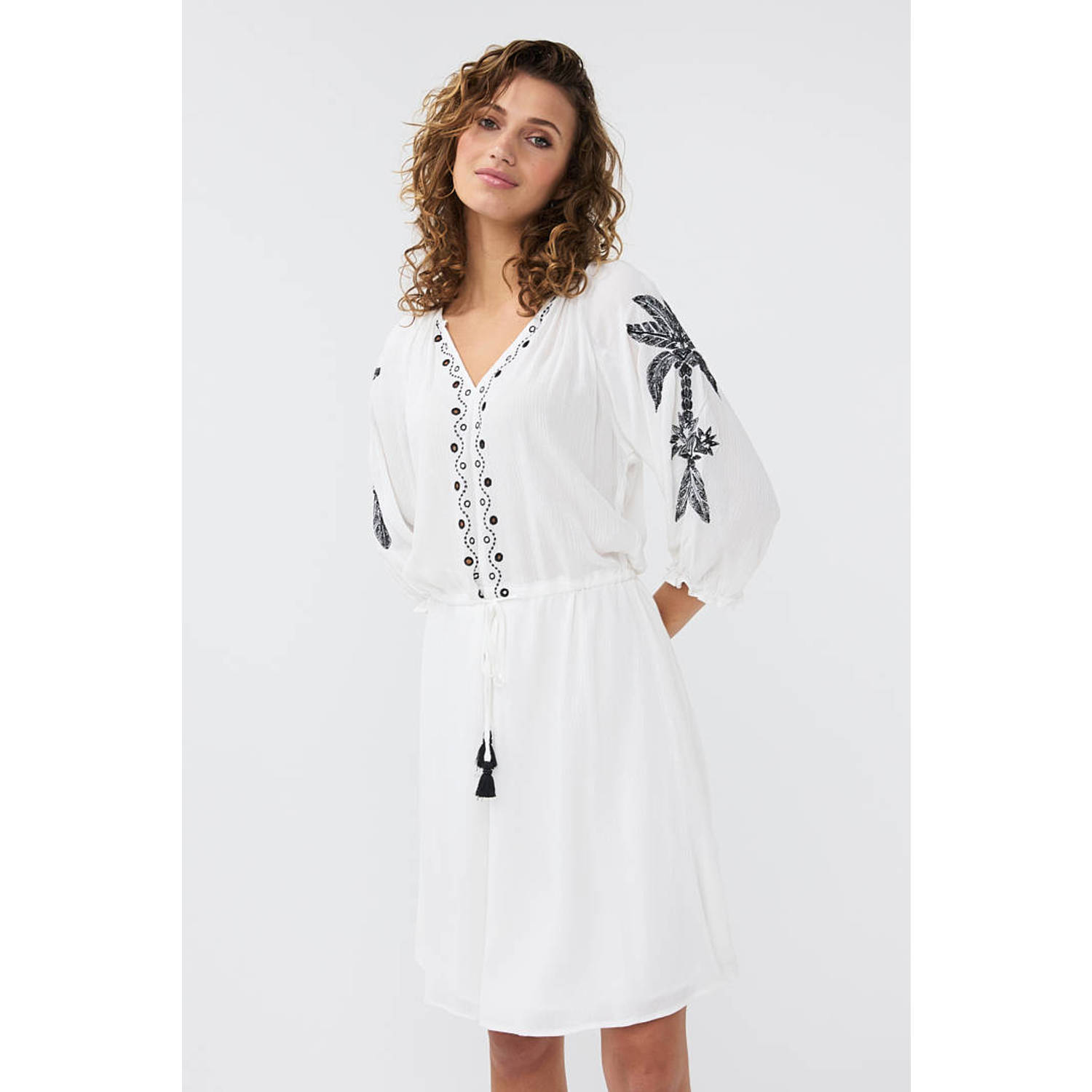 Esqualo Jurk Dress raglan embroidery Hs24.14233 120 off white Heren