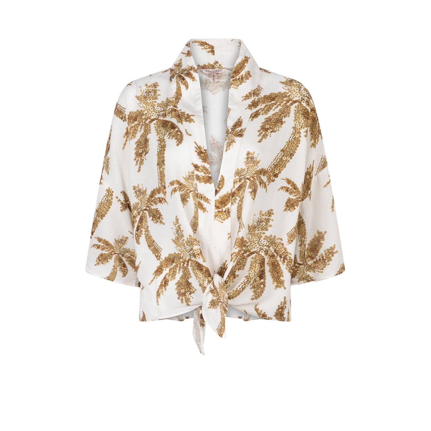 Esqualo blousetop met all over print en pailletten ecru goud