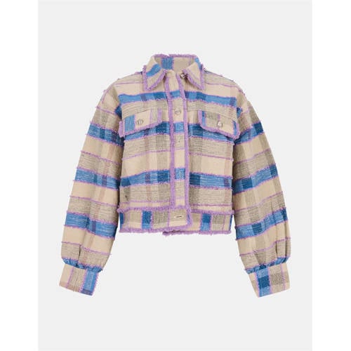 Shoeby geruite tweed jasje ecru/blauw/lila