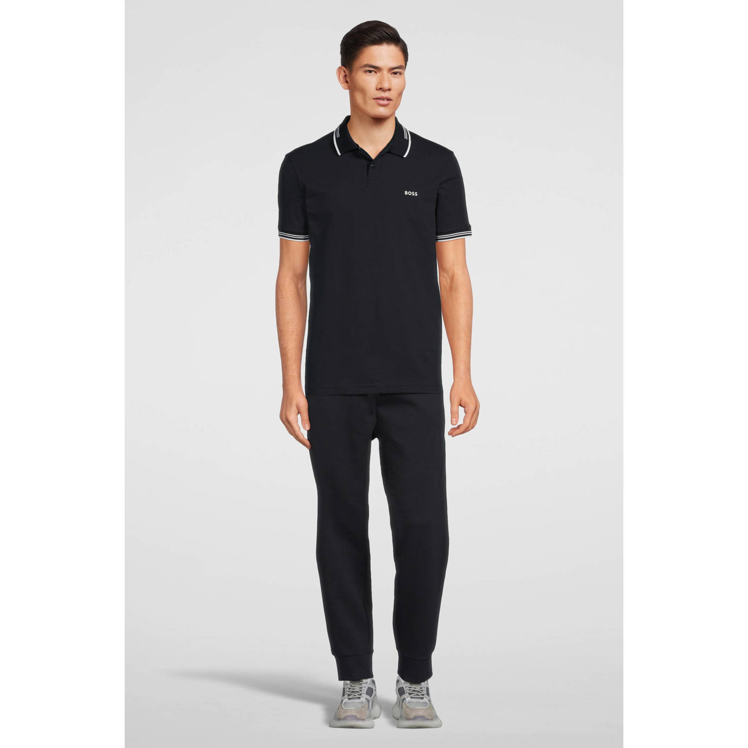 BOSS slim fit polo Paul met contrastbies dark blue