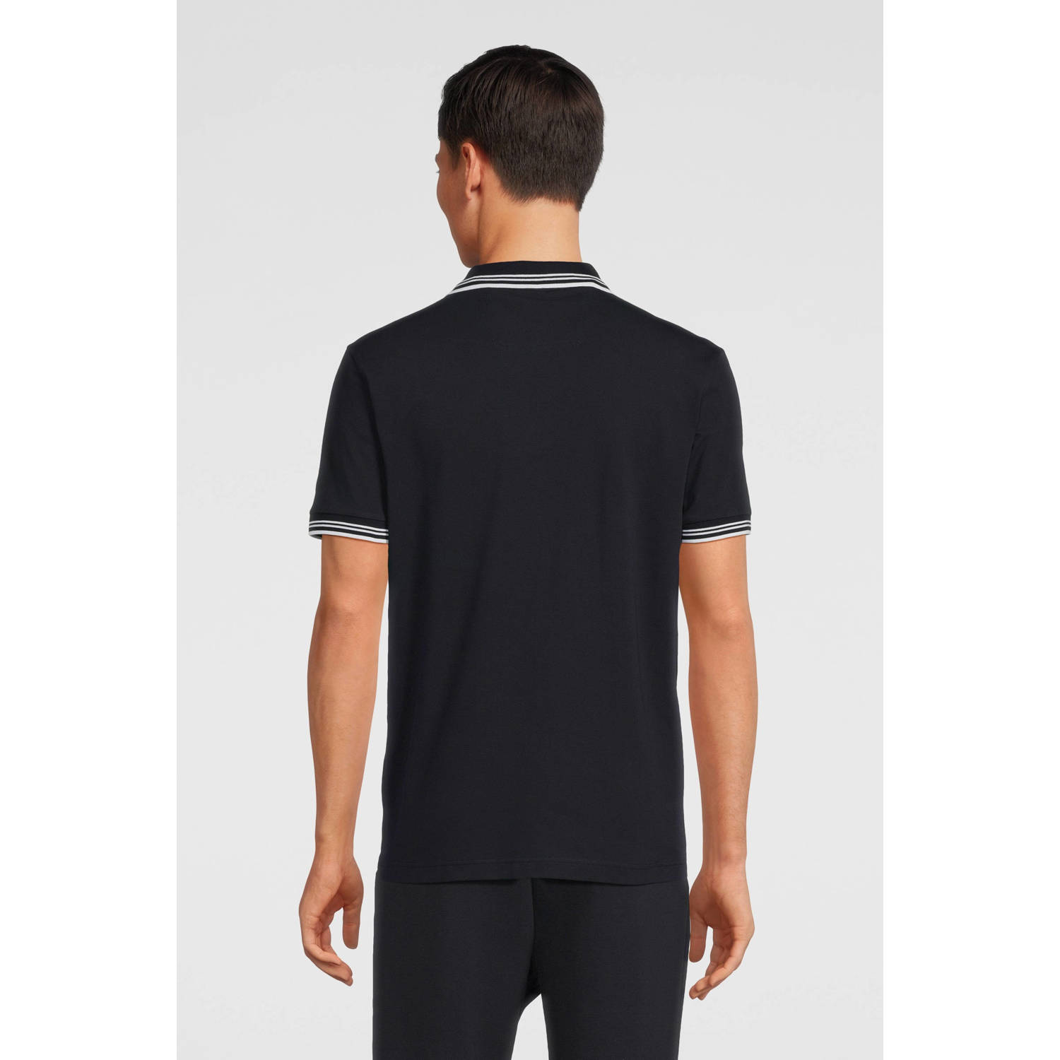 BOSS slim fit polo Paul met contrastbies dark blue
