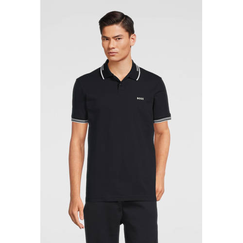 BOSS slim fit polo Paul met contrastbies dark blue afbeelding