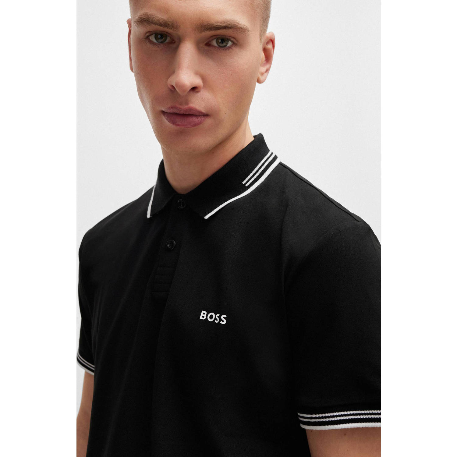 BOSS slim fit polo Paul met contrastbies black