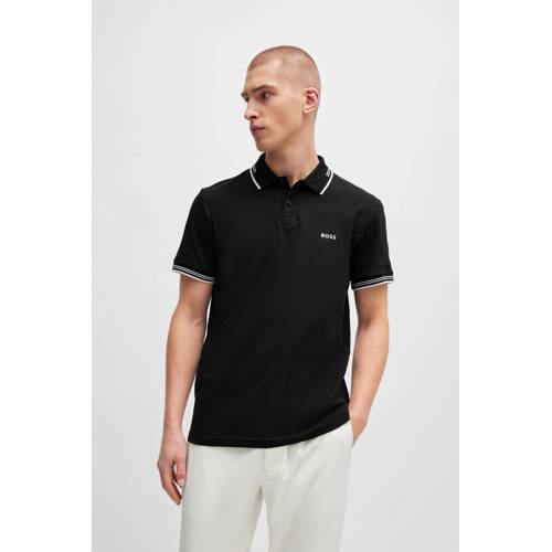 BOSS slim fit polo Paul met contrastbies black afbeelding