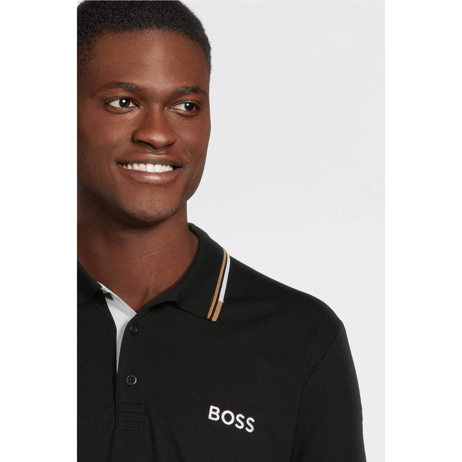 BOSS slim fit polo Paddy Pro met contrastbies black
