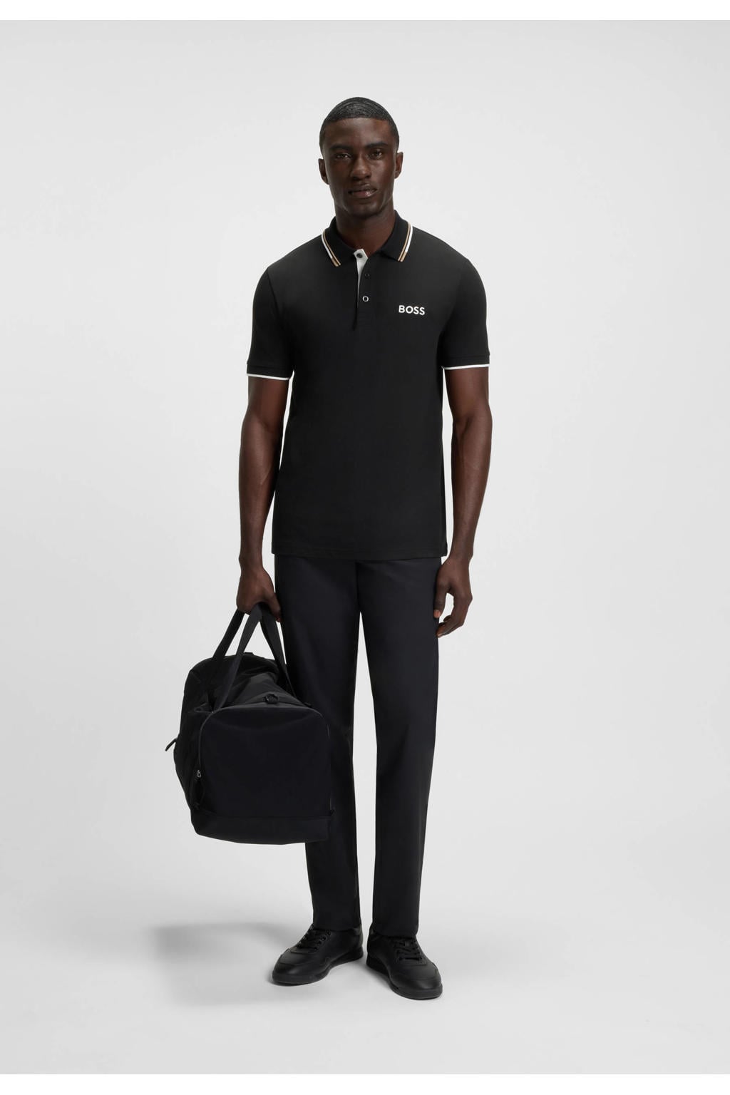BOSS slim fit polo Paddy Pro met contrastbies black