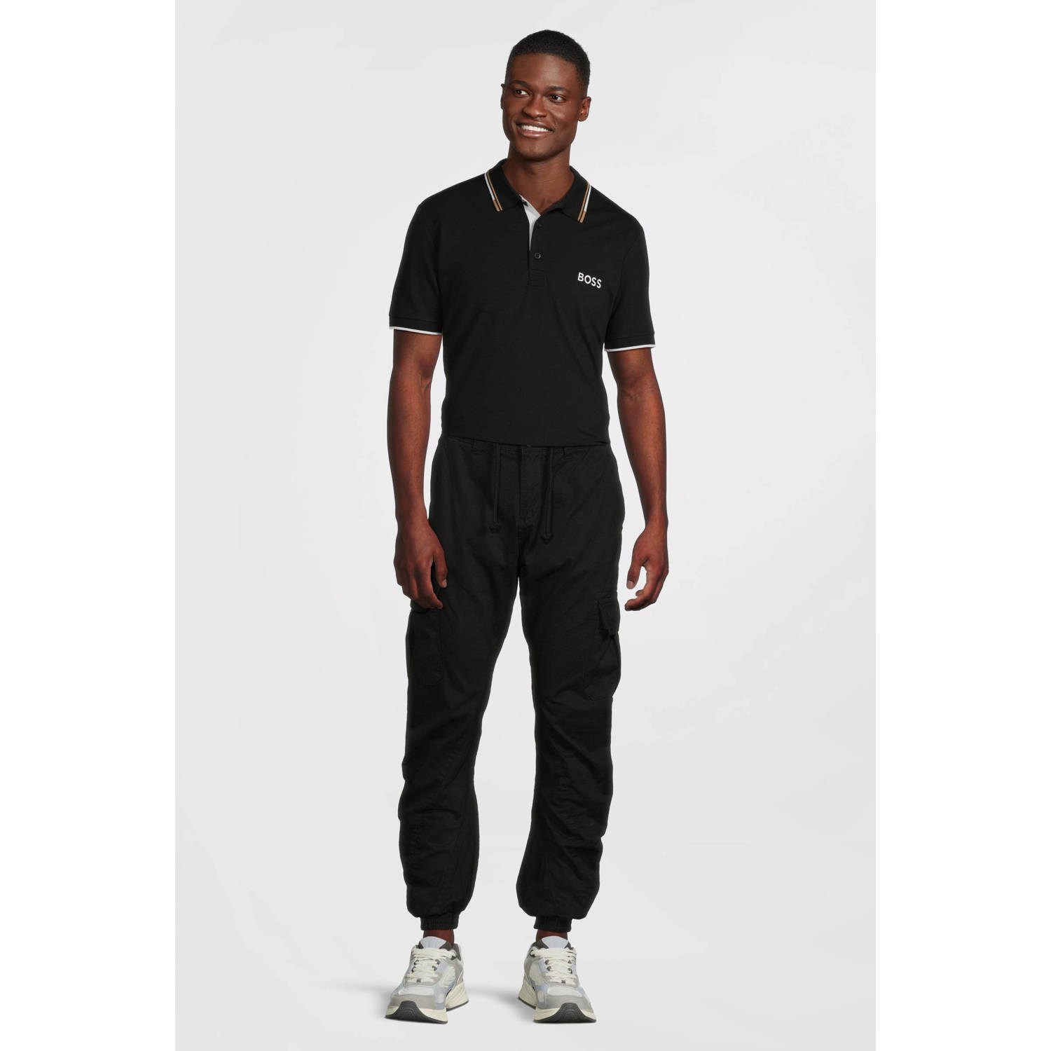 BOSS slim fit polo Paddy Pro met contrastbies black