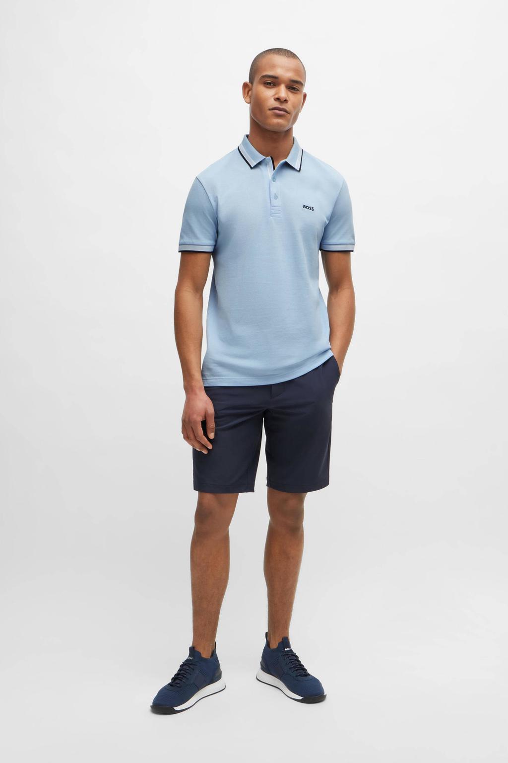 BOSS regular fit polo paddy met contrastbies light/pastel blue