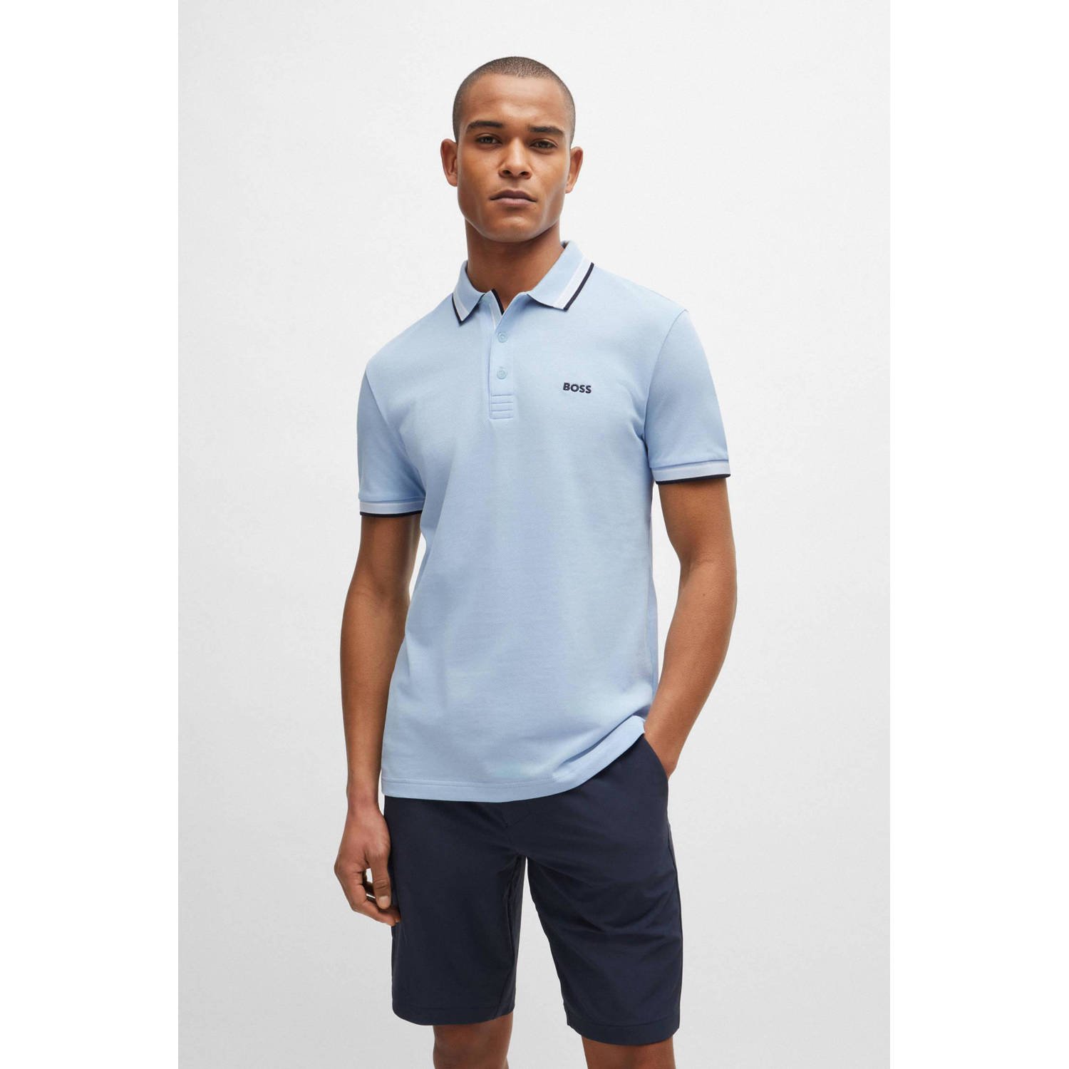 BOSS regular fit polo paddy met contrastbies light pastel blue