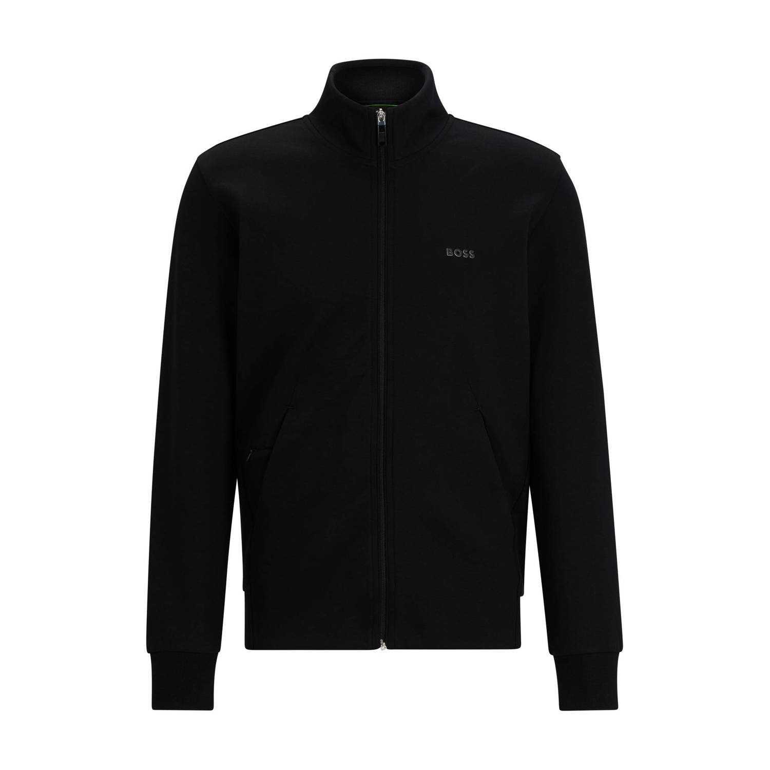 Boss Zwarte Zip-trui met Logoprint Black Heren