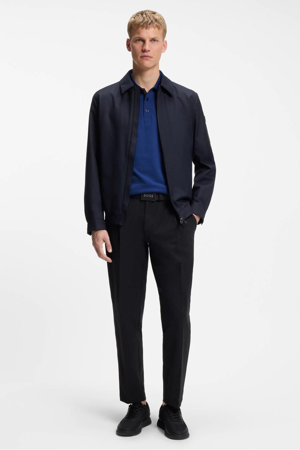 BOSS regular fit polo paddy met contrastbies medium blue