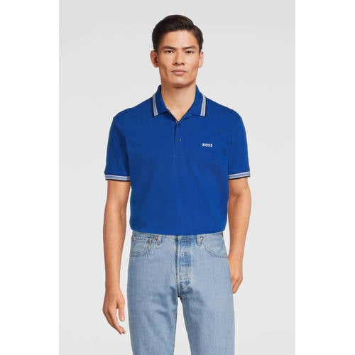 BOSS regular fit polo paddy met contrastbies medium blue afbeelding