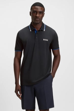 slim fit polo Paddy Pro met contrastbies dark blue