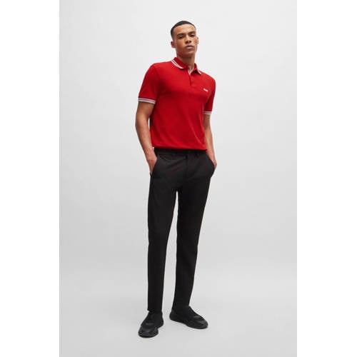 BOSS regular fit polo paddy met contrastbies medium red afbeelding