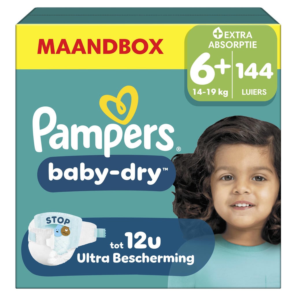 Pampers Baby-Dry Maat 6+ maandbox - 144 luiers, 14kg-19kg
