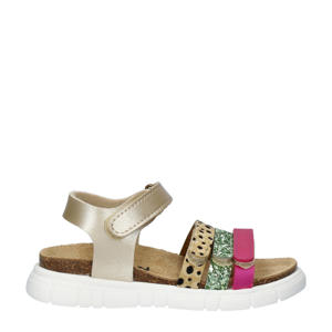  leren sandalen goud/groen/roze
