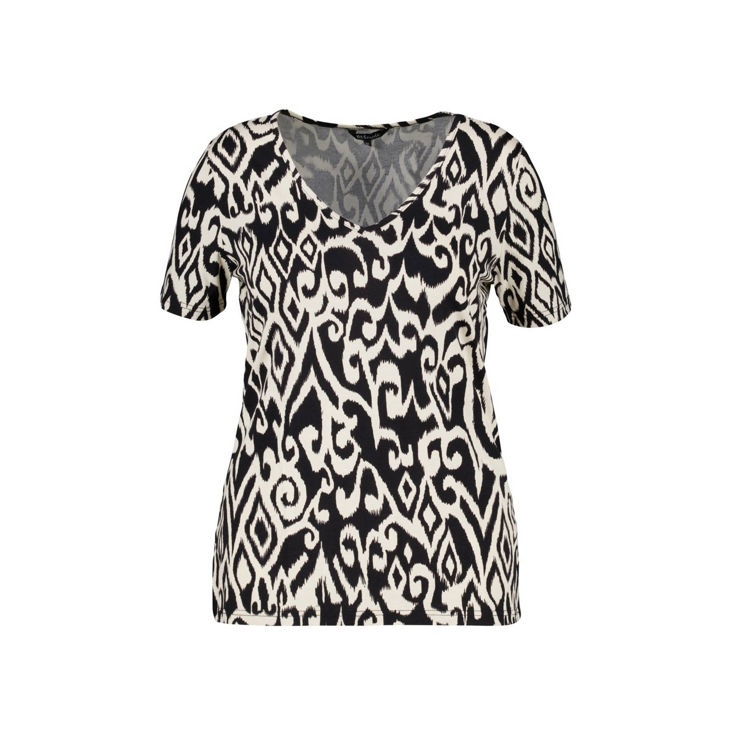 MS Mode top met all over print zwart beige