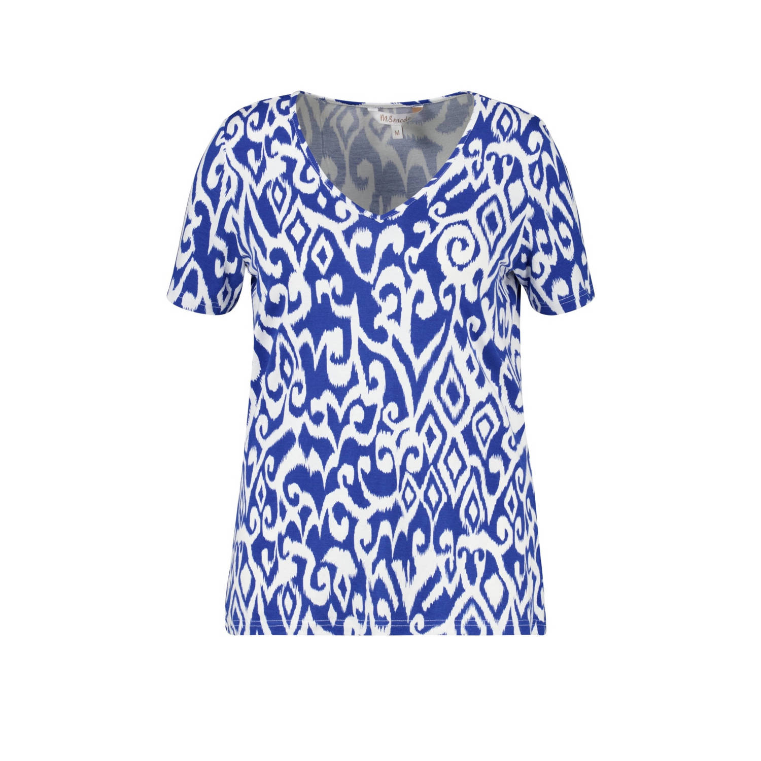 MS Mode top met all over print blauw wit