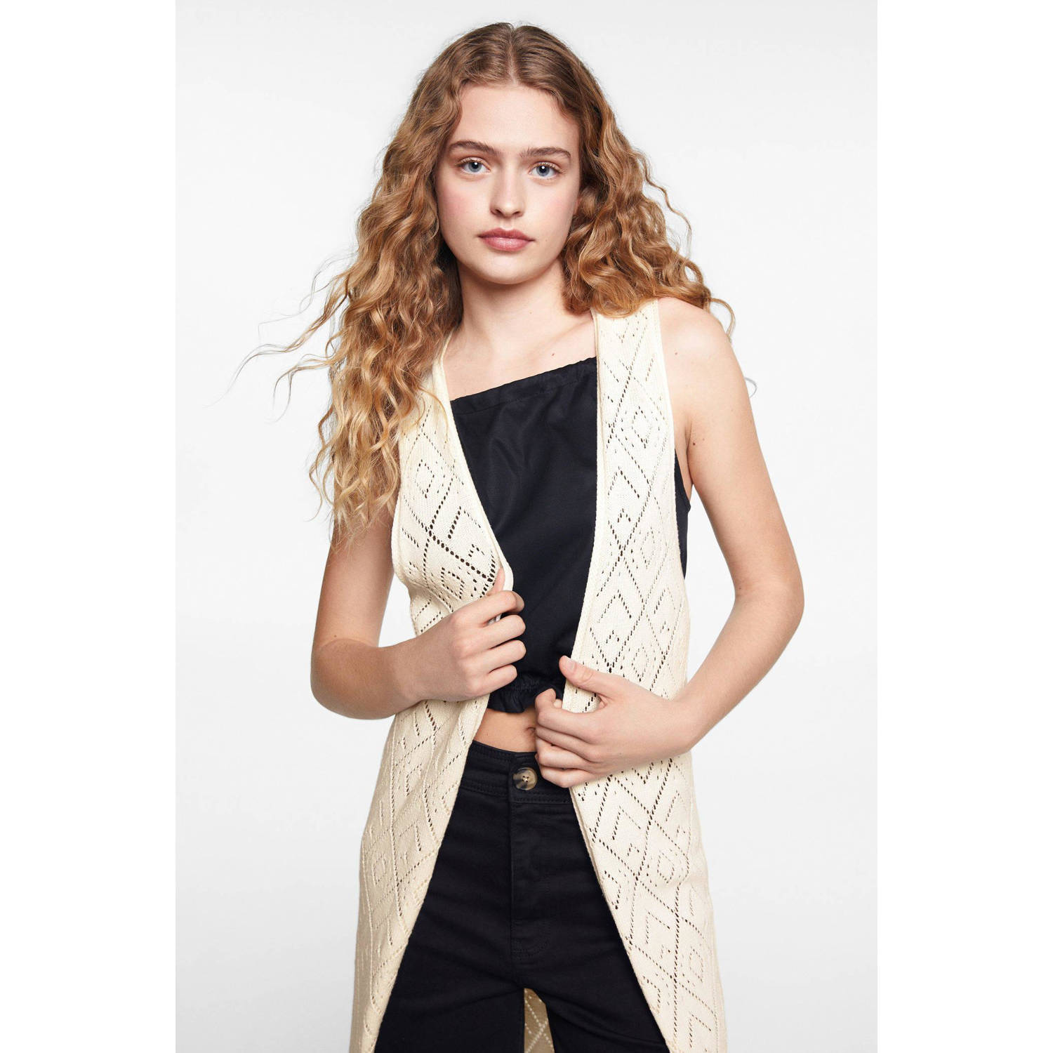 Mango Kids gebreid gilet naturel wit