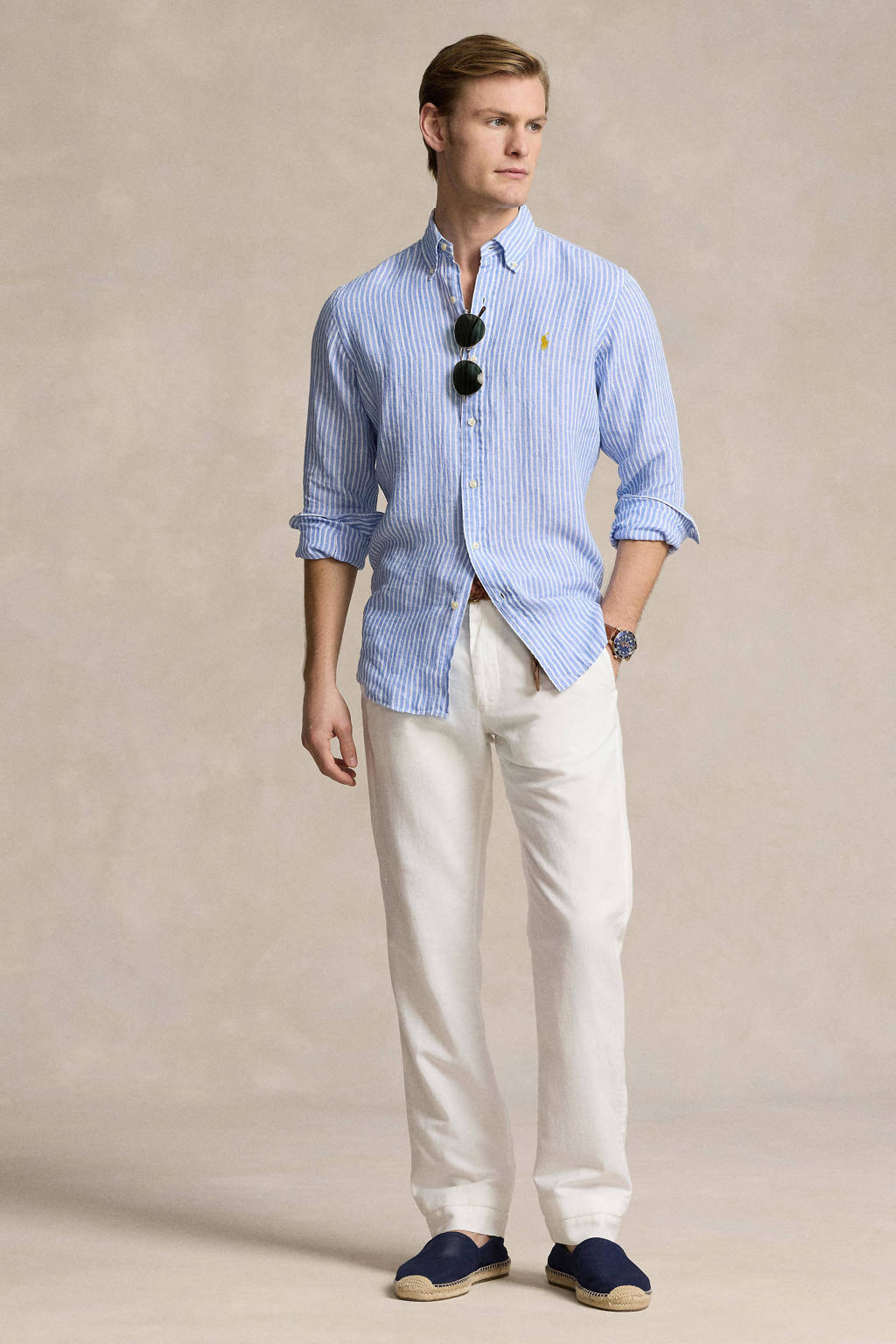 POLO Ralph Lauren gestreept regular fit overhemd lichtblauw wehkamp