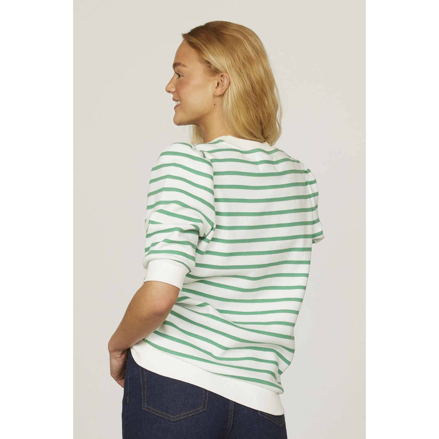 SisterS Point gestreepte sweater N.PEVA-PUFF.SS1 wit groen