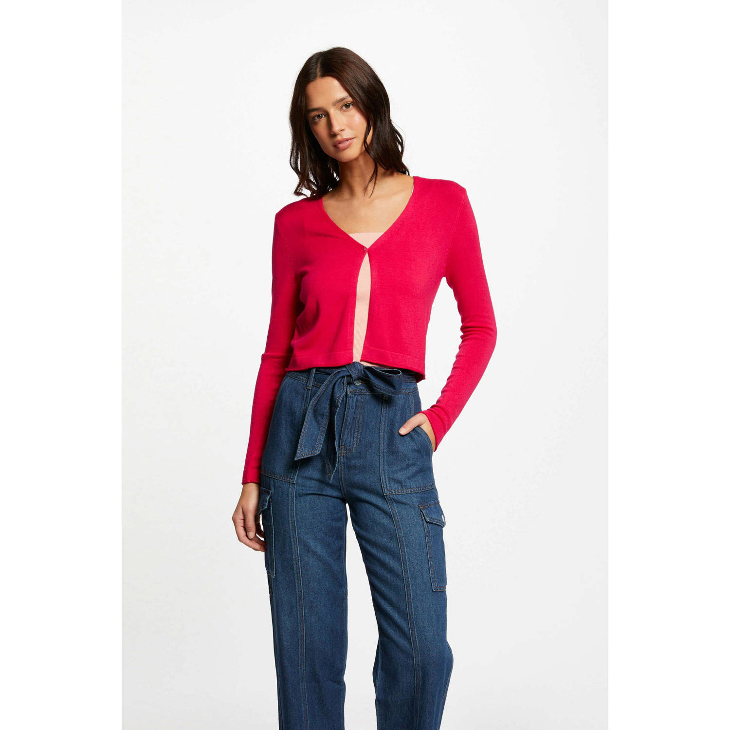 Morgan fijngebreid vest roze