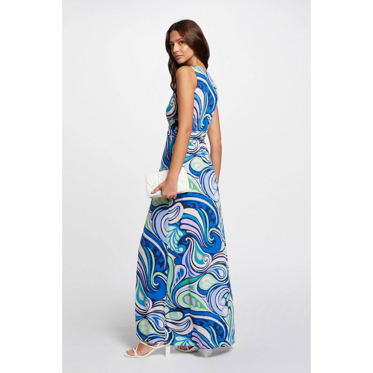Morgan maxi jurk met grafische print blauw lichtgroen
