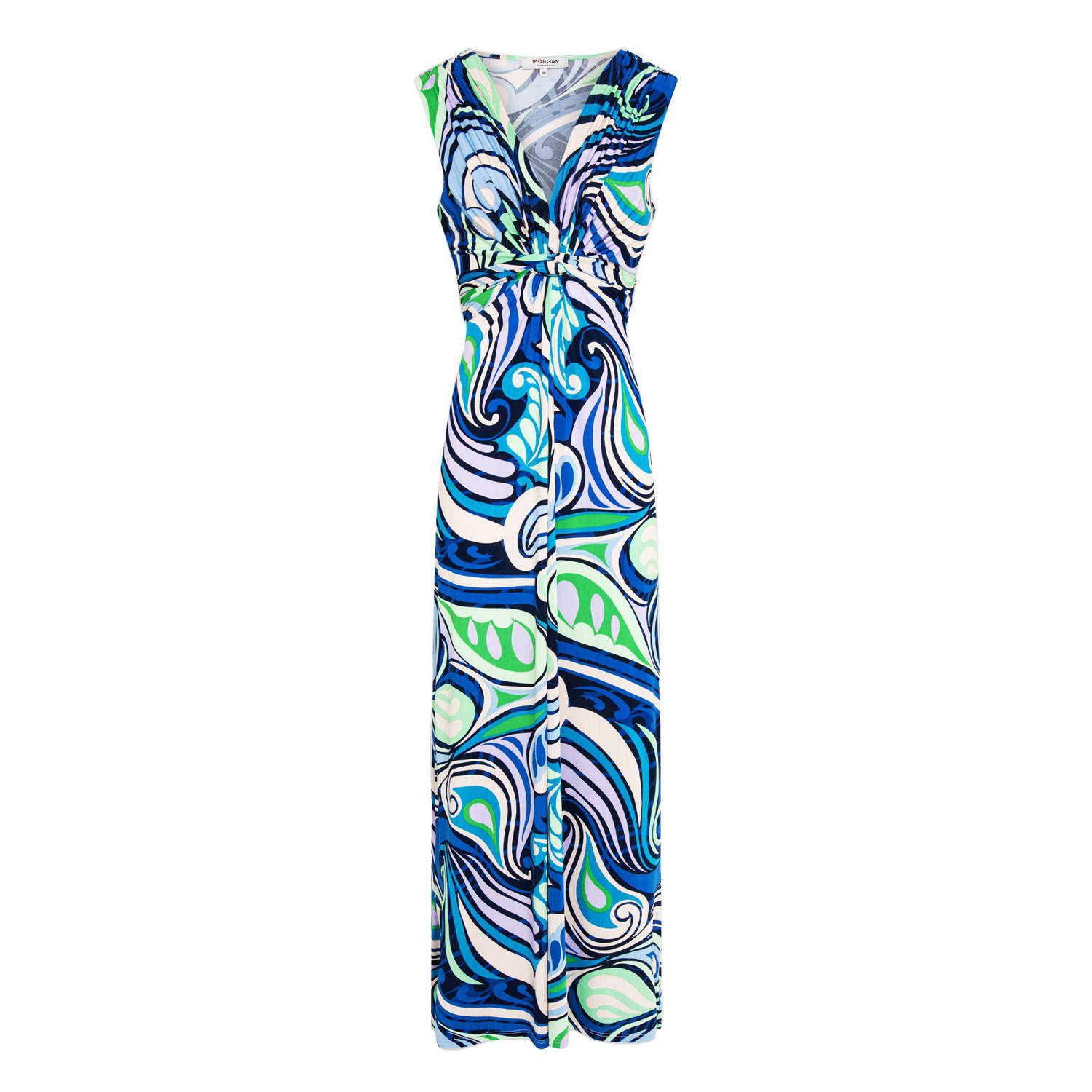 Morgan maxi jurk met grafische print blauw lichtgroen