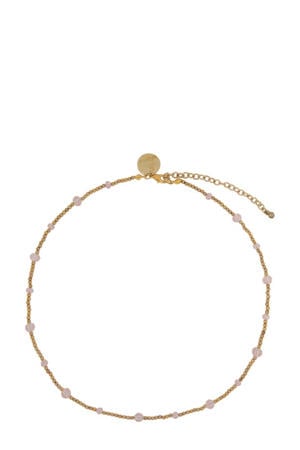 kralenketting Happy Beads goudkleurig/roze