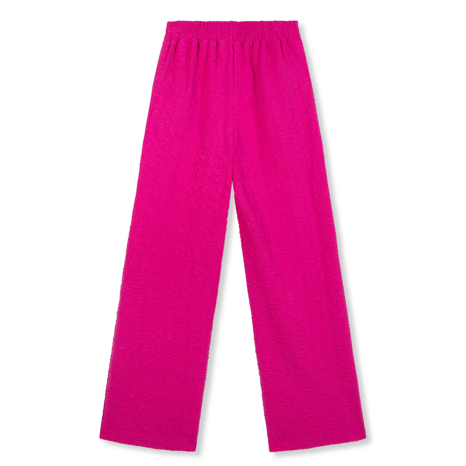 Refined Department high waist wide leg pantalon Rita met ingebreid patroon en textuur fuchsia